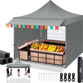 COBIZI 10x10 Pop Up Canopy Tent Heavy Duty with Sidewalls, Outdoor Commercial Canopy with Awning, Waterproof&23 SF Extended Awning, Vendor Tent for Market, Party Events, Grey