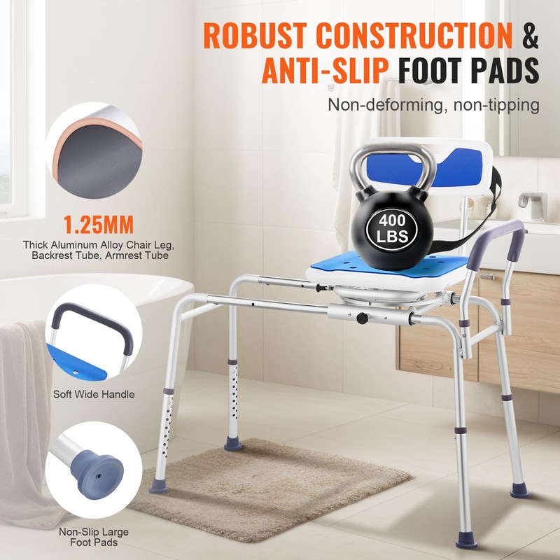 VEVOR Sliding Tub Transfer Bench with 360 Degree Swivel Seat,