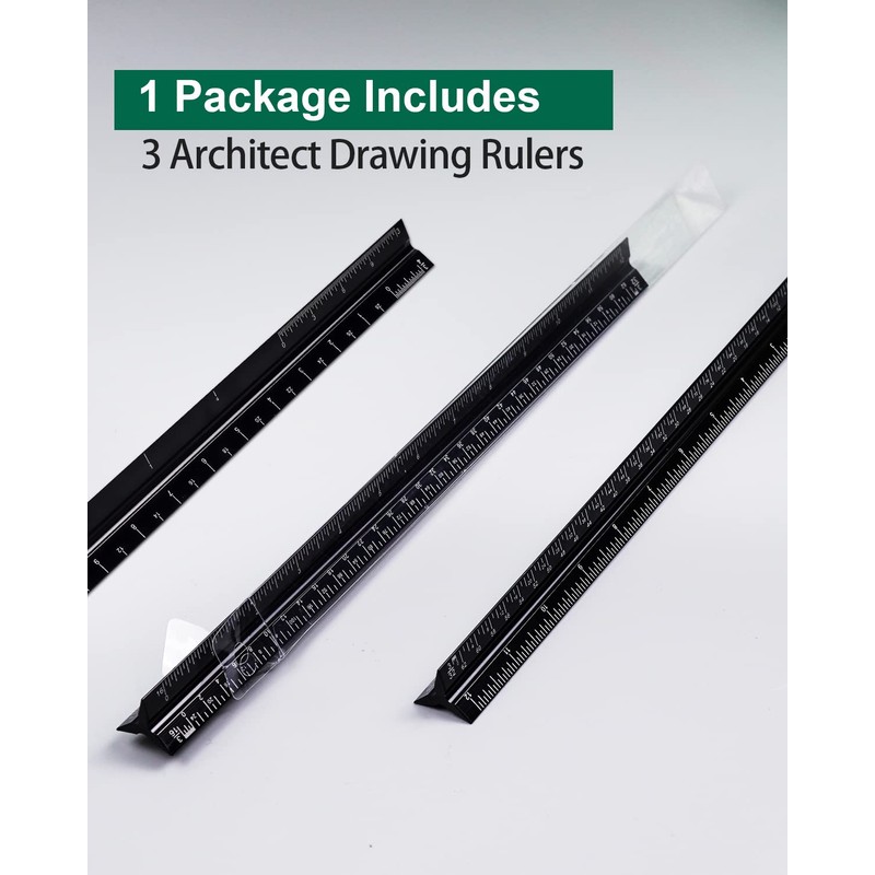 Architectural Scale Ruler 3 Pack Aluminum Triangular Ruler 12 Inch