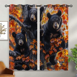 XINBADU Black Bear Blackout Curtains for Girls Boy Home Decor, Rustic Wildlife Bear Animal Tree Art Grommet Thermal Insulated Drapes Darkening Window Curtain for Bedroom Living Room, 42 x 45 Inch