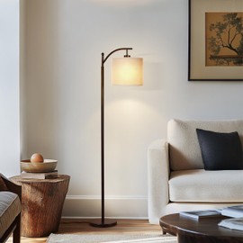 Brightech Montage LED Floor Lamp – Modern Floor Lamp for Living Rooms & Office with Arc Hanging Shade – Standing Lamp for Bedroom Reading, Mid-Century Pole Light for Farmhouse Style - Bronze