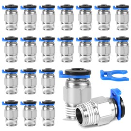 BOXOB 20pcs PC4-M10 Pneumatic Fittings, Male Straight PTFE Tube Connectors with 20 Circlips Push-Fit Design Bowden Tube Coupler 3D Printers Accessories for Pneumatic Systems