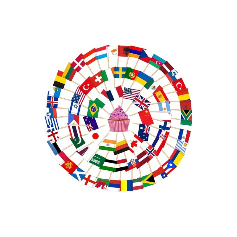 100Pcs Different World Flags Toothpick, Different Nations Cupcake Stick Flags