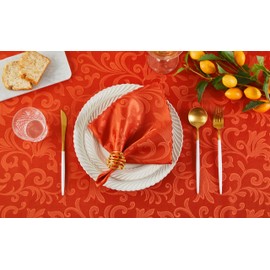 HommxJF 50 Pieces Wave Scroll Damask Jacquard Satin Napkins Orange Cloth Napkins 17 x 17 inch,Water Resistant Spillproof Dinner Napkins for Restaurant Weddings Party Dinner Decoration