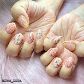 Pink Mother of Pearl Marble Nail Tips - Long Oval / 핑크 자개 마블 네일팁 - 롱오벌