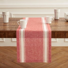 Solino Home Table Runner 36 Inches - 100% Pure Linen Red and White Farmhouse Stripe Table Runner 14 x 36 Inch Ideal for Dresser and Coffee Tables - Father's Day, Summer