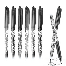 8pcs Eraser Pens, 0.7mm Fine Point Friction Ink with Rubber End for School Office Writing, Paperwork Stationary Smooth No Smudge Handwriting Gel Pens for Kids & Adults (Black)