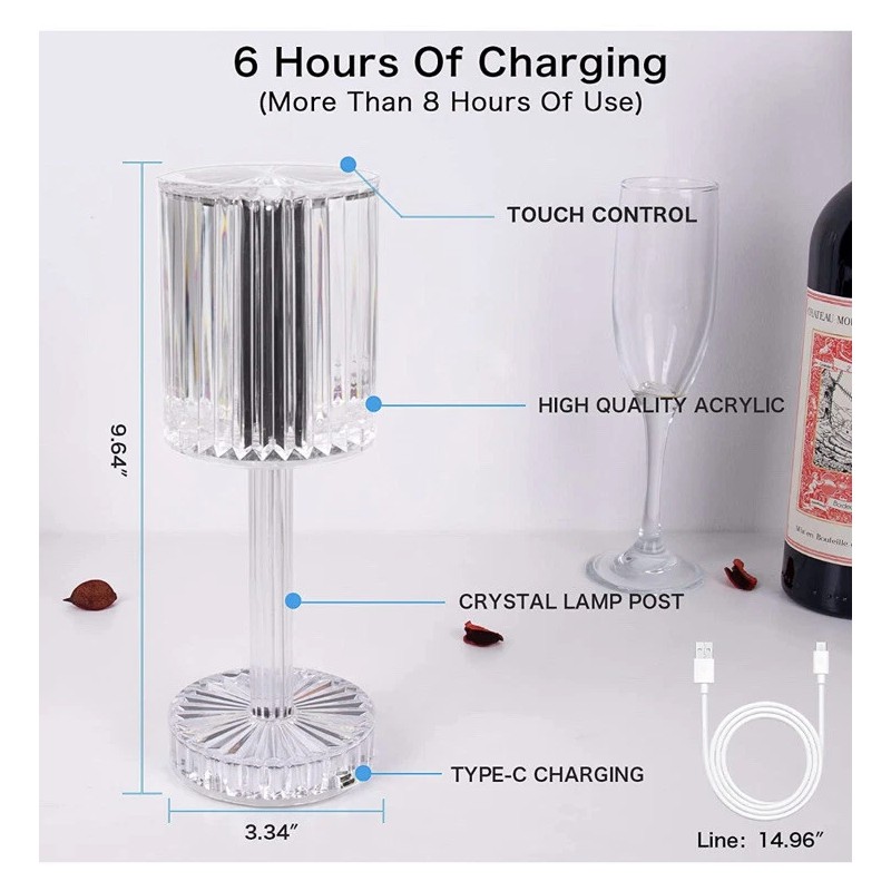 TOMSHINE Crystal Diamond Table Lamp, 16 Colors USB Charging Touch
