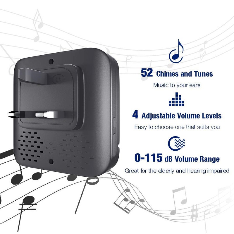 Wireless Doorbell Grey, 2 Plug in Waterproof Doorbell Kit, Best