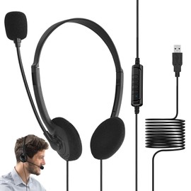 Ergonomic Headphones with Microphone | Over Ear Wired Headphones | Stable and Wired USB Game Headset with Adjustable Volume Control for Pc, Home, Game