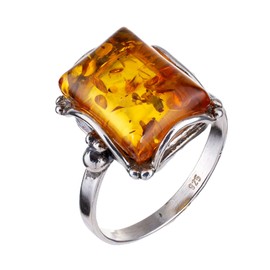 Sterling Silver and Baltic Honey Amber Rectangle Ring Makell Size: 6