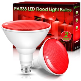 Red Flood Lights 【2 Pack】, Par38 15W(100W Equivalent) E26 LED Red Lights Bulb Outdoor Not-dimmable, Colored Light Bulb for Valentines Day Decor, Porch Home Lighting, Red Flood Light Bulbs Indoor