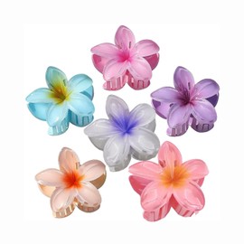 Hawaii Hair Clips Multi-Color Flower Hair Claw Catcher Hair Accessories Mini Clips For All Types Of Hairs Beach Style Plumeria Claw Clips For Women (Pack Of 6)