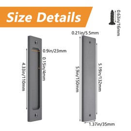 MOROBOR 5.91" Rectangular Recessed Sliding Door Pulls, 2pcs Matte Gray Flush Pull Aluminum Alloy Closet Door Finger Pulls with Mounting Screws for Sliding Barn Door