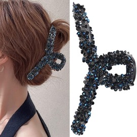 Pearl Hair Clip Rhinestone Hair Clips Luxurious White and Pearl Design Hair Claw Clip for Women Strong Hold Hair Jaw Clips Hair Accessories (Style 1-blue)