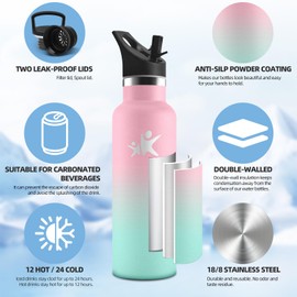 HoneyHolly Children's Water Bottle, 500 ml, BPA-Free, Stainless Steel, Leak-Proof Insulated Flask, Double-Walled, Water Bottle, Thermos Flask, with Straw, Water Bottle for Sports, School, Office