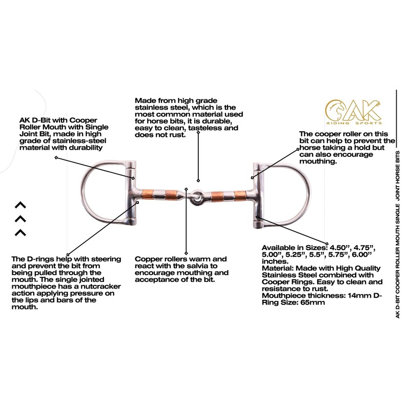 AK D-Bit with Cooper Roller Mouth with Single Joint Horse