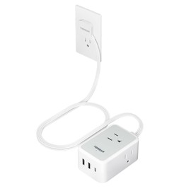 Short Flat Extension Cord, TESSAN Small Power Strip with 3 USB Port (1 USB C), 3 Outlets Small Charging Station, 3 ft Slim Plug for Cruise Travel Office School Dorm Room Essentials
