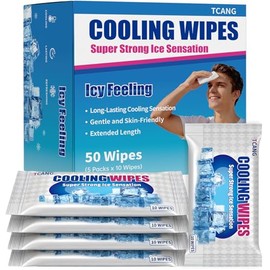 Cooling Face Body Wipes - 5 Packs of 10 (50 Wipes) - Disposable Individually Wrapped No-Rinse Cooling Towels, Extra-Thick Oversized Body Cleansing Wipes for Sports, Travel, and Camping in Hot Weather