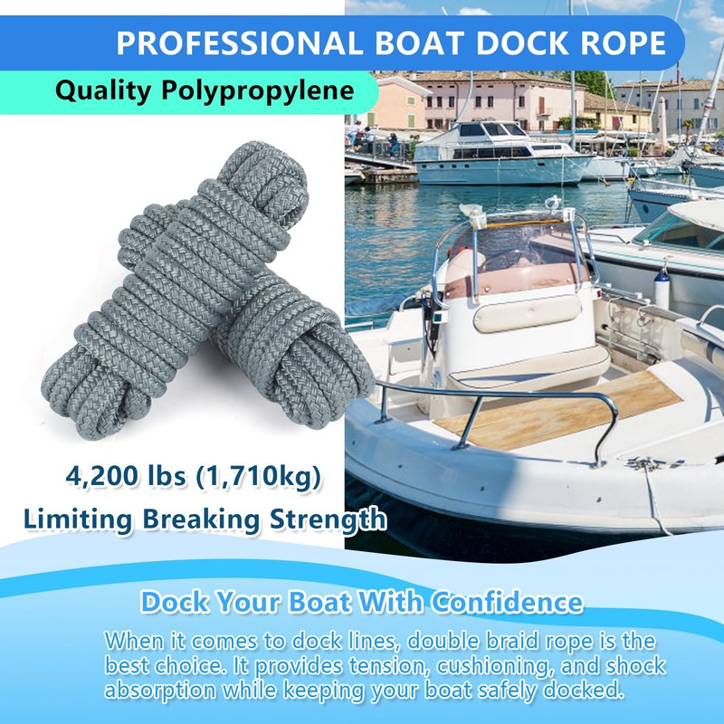 Dock Lines 15' x 3/8" Double Braided Marine Mooring Ropes