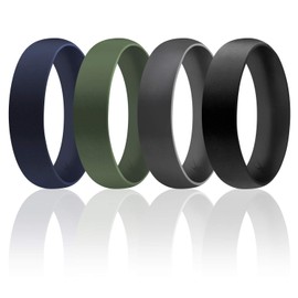 ROQ Silicone Wedding Ring for Men, Affordable 6mm Metallic Silicone Rubber Wedding Bands, Comfort Fit, Singles, 4 & 7 Packs - Black, Grey, Silver, Blue, White