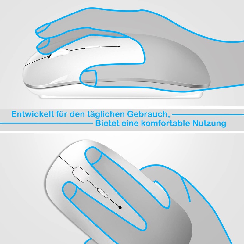 QYFP Bluetooth Maus, Wiederaufladbare Leichte Kabellose Maus Kompatibel mit MacBook