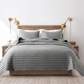 ROARINGWILD Dark Grey King Size Quilt Bedding Sets with Pillow Shams, Lightweight Soft Bedspread Coverlet, Quilted Blanket Thin Comforter Bed Cover for All Season, 3 Pieces, 104x90 inches