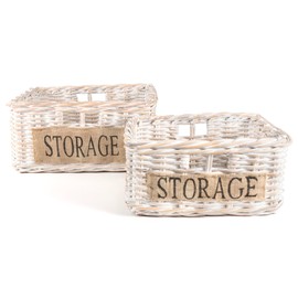 happimess BSK1005A-2SET Reed Southwestern Hand-Woven Rattan Nesting Baskets with Handles for Storage and Decoration in Bathroom, Bedroom, Closet, Entryway, White Wash/Kubu Gray (Set of 2)