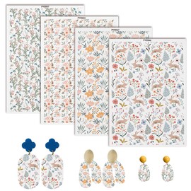 AHANDMAKER 4 Pieces Flower Clay Transfer Paper, 4 Styles Underglaze Transfer Stickers, Ceramic Stickers, Ceramic Clay Transfer Paper For Overglaze Enamel Stickers, Water Slide Stickers