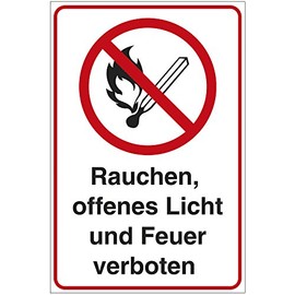 Sign "Rauchen, offenes Licht und Feuer verboten." Aluminium / Dibond 140 x 200 mm - 3 mm Thick