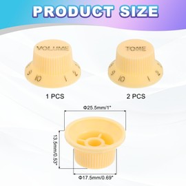 MECCANIXITY 3pcs Metric Top Hat Bell Knobs, 1 Volume 2 Tone Control Guitar Knobs Set for Electric Guitar Bass Split Shaft Pots, Cream White Gold