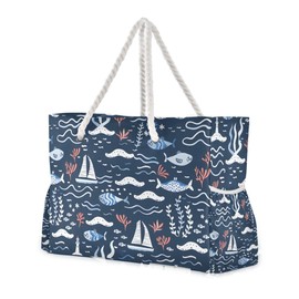 GEDAKO Beach Bags for Women Large Beach Tote Shoulder Bag Waterproof Sandproof for Travel Nurse Sea Seamless Pattern