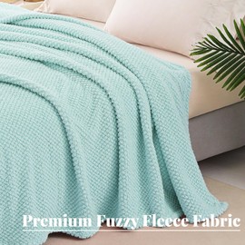 Whale Flotilla Extra Large Fuzzy Fleece Throw Blanket for Couch, 50x70 Inch Fluffy Warm Soft Jacquard Blankets for All Season, Lightweight and Cozy, Light Blue