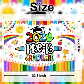 Lecheme Preschool Graduation Backdrop Pre Kindergarten Congrats Grad Party Decoration 2025 Pre-k Graduate Party Banner Preschool Kindergarten Congrats Classroom Decoration (White, 82''x60'')