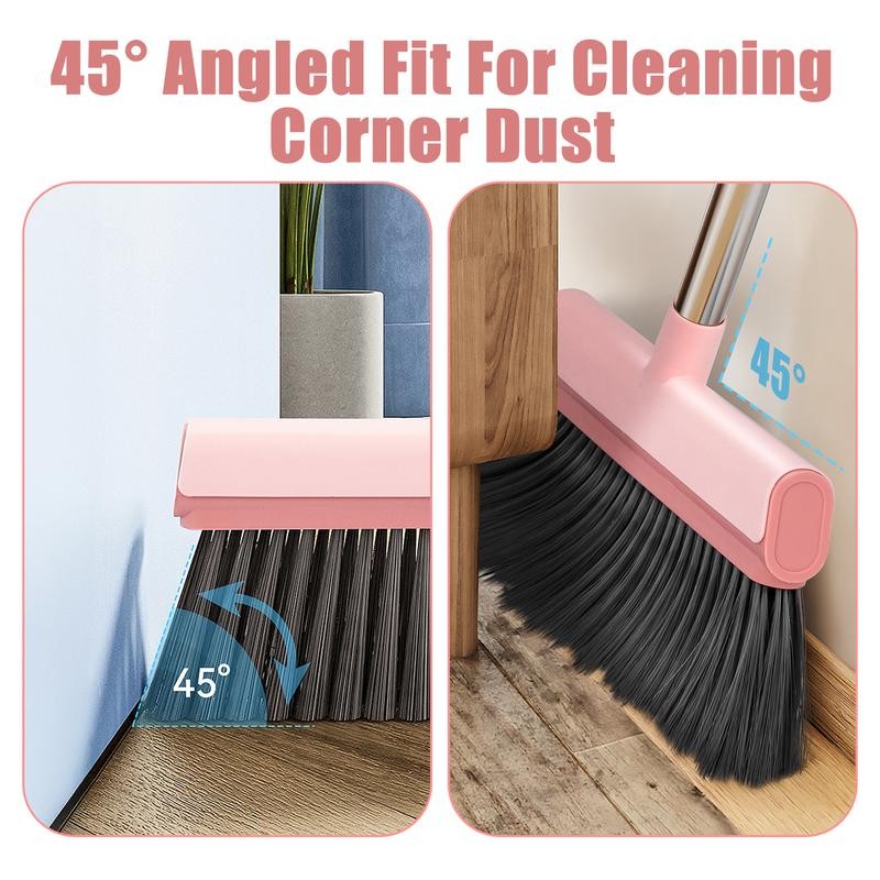 KZKR Pink Broom and Dustpan Set with Adjustable Handle for