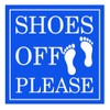 SHOES OFF PLEASE Square Wall Door Sign - Blue (Small)