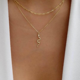 Inateannal Vintage Layered Snake Pendant Necklace Gold Snake Choker Necklace Punk Snake Necklace Choker Animal Serpent Chain Necklace Jewelry for Women and Girls