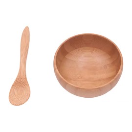 ASTRQLE Eco Bamboo Facial Mask Bowl & Spoon Kit - Rustic, Wooden, DIY Face Mask Mixing Bowl & Stick - 67mm x 31mm, Brown