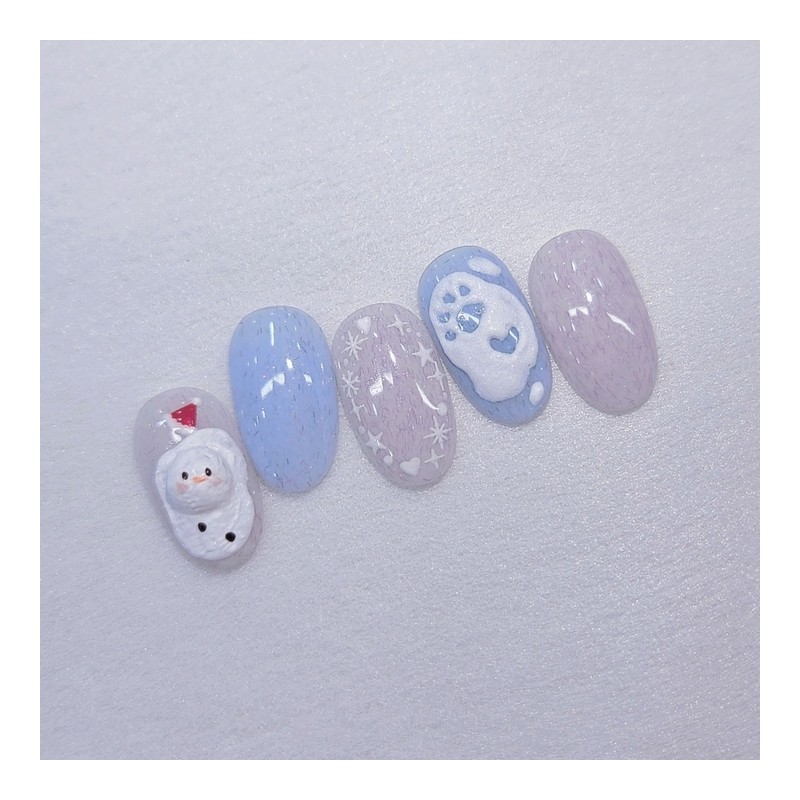 Melting Fluffy Snowman Handmade Nail Tips Winter Snowman Nails -