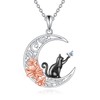 YONFQE Black Cat Necklace 925 Sterling Silver Crescent Moon Pendant