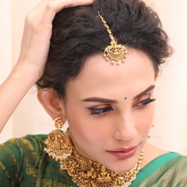 TARINIKA Antique Gold Plated Hari Priya Maangtika with Peacock Design - Indian Maang Tika for Women and Girls Perfect for Ethnic Occasions | Traditional Indian Maang Tikka | 1 Year Warranty*