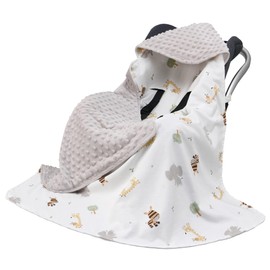 LAT Baby Car Seat Blankets, Universal baby Swaddling Blanket,Boy Girl Hooded Cosy Toes,Double Layer Cotton Warm Blanket Wrap for Car Seat, Pushchair, Pram, Buggy, 90 x 90 cm (Yellow+Giraffe)