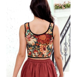 KIWI RATA Women's Sexy Overbust Vintage Denim Corset Top Floral Pattern Renaissance Lace Up Bustier Drawstring Y2k Crop Tops with Straps Brown XL