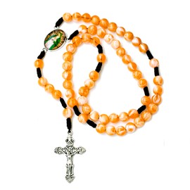 Rosary Prayer Beads Cross Necklace Bracelet First Holy Communion Baptism Christening Decorations Gifts for Girls Boys Women, Orange