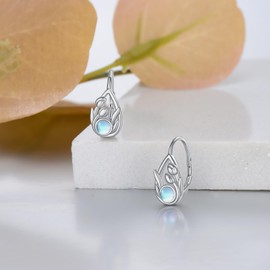 VONALA Tulip Hoop Huggie Earrings 925 Sterling Silver Moonstone Tulip Flower Hoop Earrings for Women Girls, Sterling Silver, Moonstone