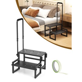 Heavy Duty 2 Step Stool for Adults, Step Stool with Handle for Elderly, Bed Steps with Adjustable Handrail for high beds for Adults, Step Stool for Bedside, Kitchen, Car, Bathtub Hold up to 400LBS