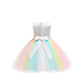 Weileenice Ivory Flower Girl Dress Rainbow Embroidery Pastel Tulle Girls Princess Wedding Pageant Party Lace Bridesmaid Dresses Easter 2 3 Kids Holiday Birthday Ceremony Prom Gowns Photo Shoot