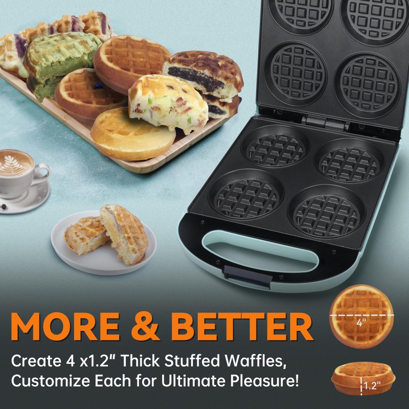 Baker's Friend Multi Stuffed Waffle Maker Thick, 4-Slice with 1.2''
