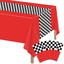 QISOLIY 4 Pack Car Birthday Party Supplies Racing Party Decorations Road Table Runner Black & White Table Runner Road Car Red Tablecloth for Kids Boy Car Theme Birthday Party 54 x 108 Inch