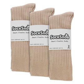6 Pairs Multipack Mens Ribbed Dress Socks | Sock Snob | Breathable Crew Cotton Socks (6-11, Beige)